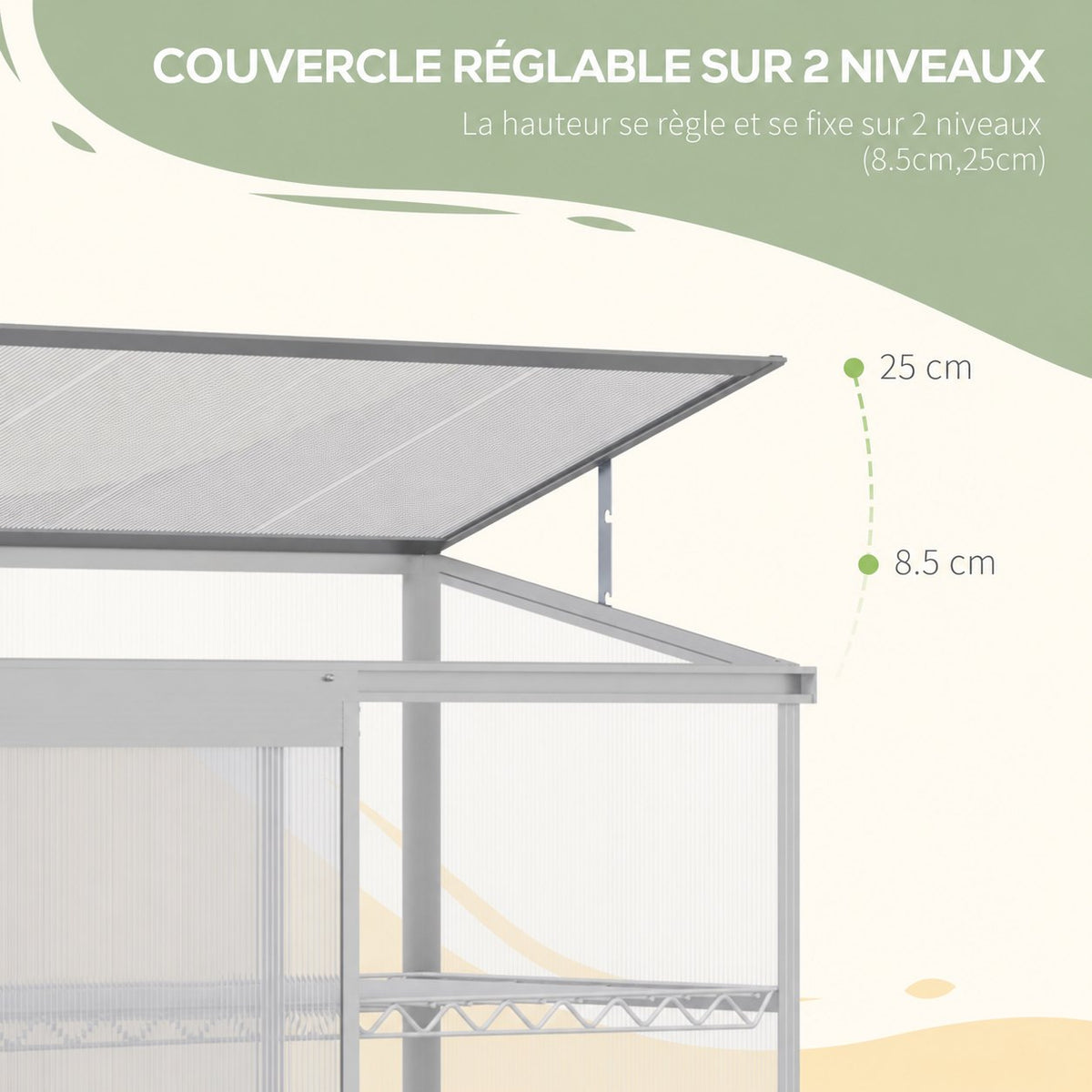 Présentation des deux hauteurs d’ouverture du toit de la serre