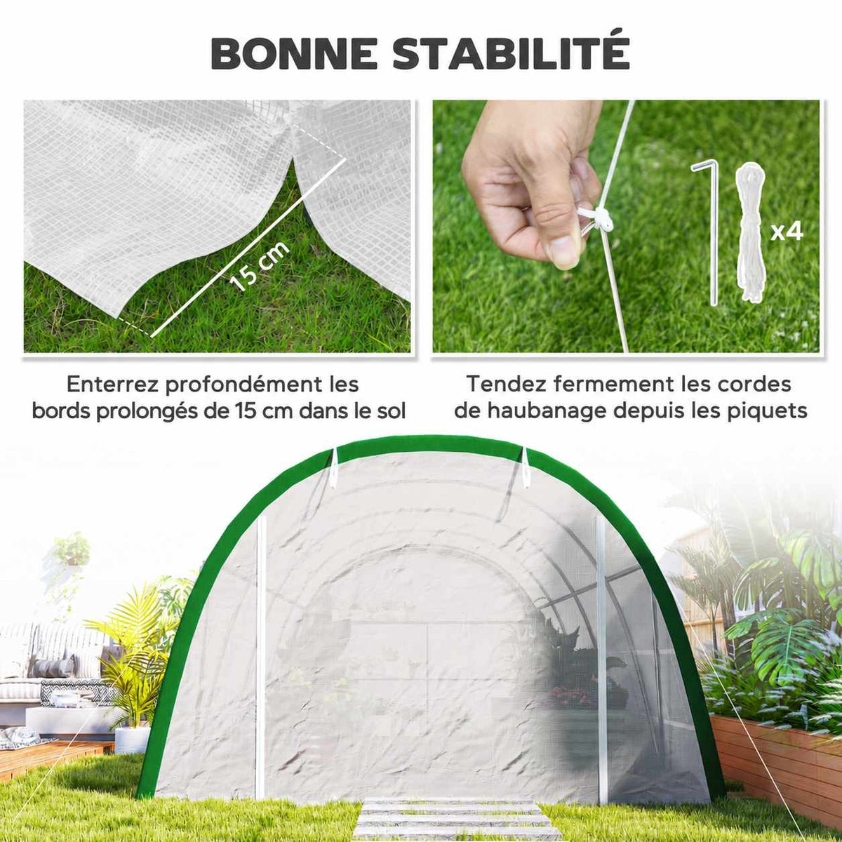 Serre blanche avec détails du bord de housse et des piquets