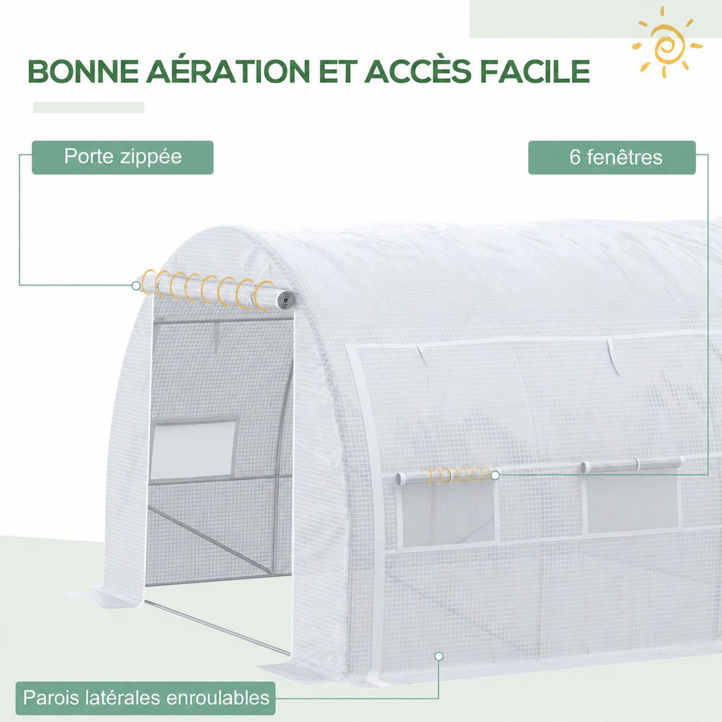 Serre blanche avec côtés relevables et six fenêtres