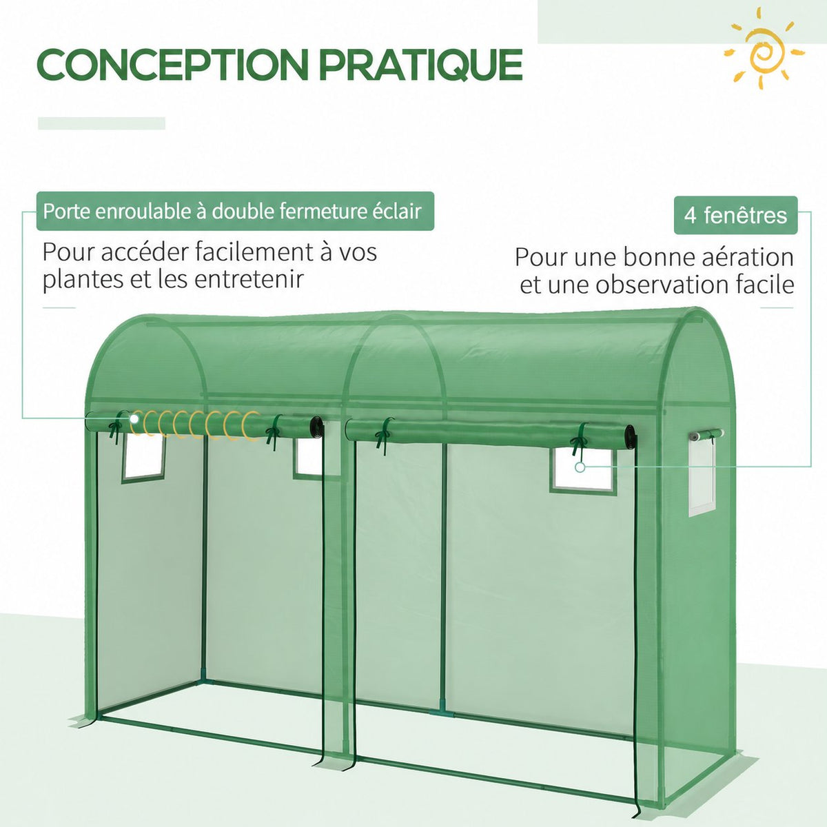 Deux portes enroulables et fenêtres de la serre à tomates verte