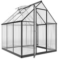 Serre de jardin noire en polycarbonate avec porte battante et lucarne ouverte