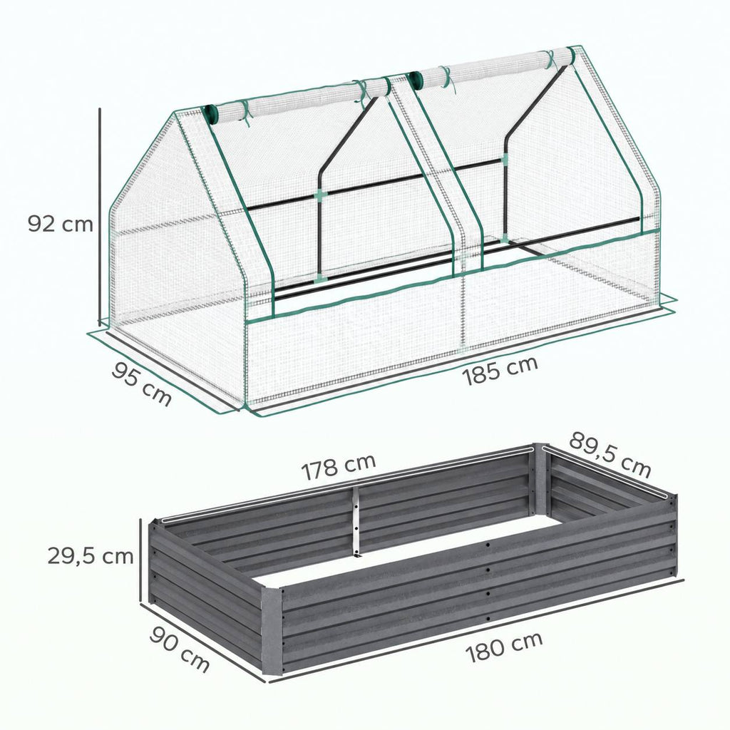 Schéma des dimensions du bac potager rectangulaire et de sa housse de serre