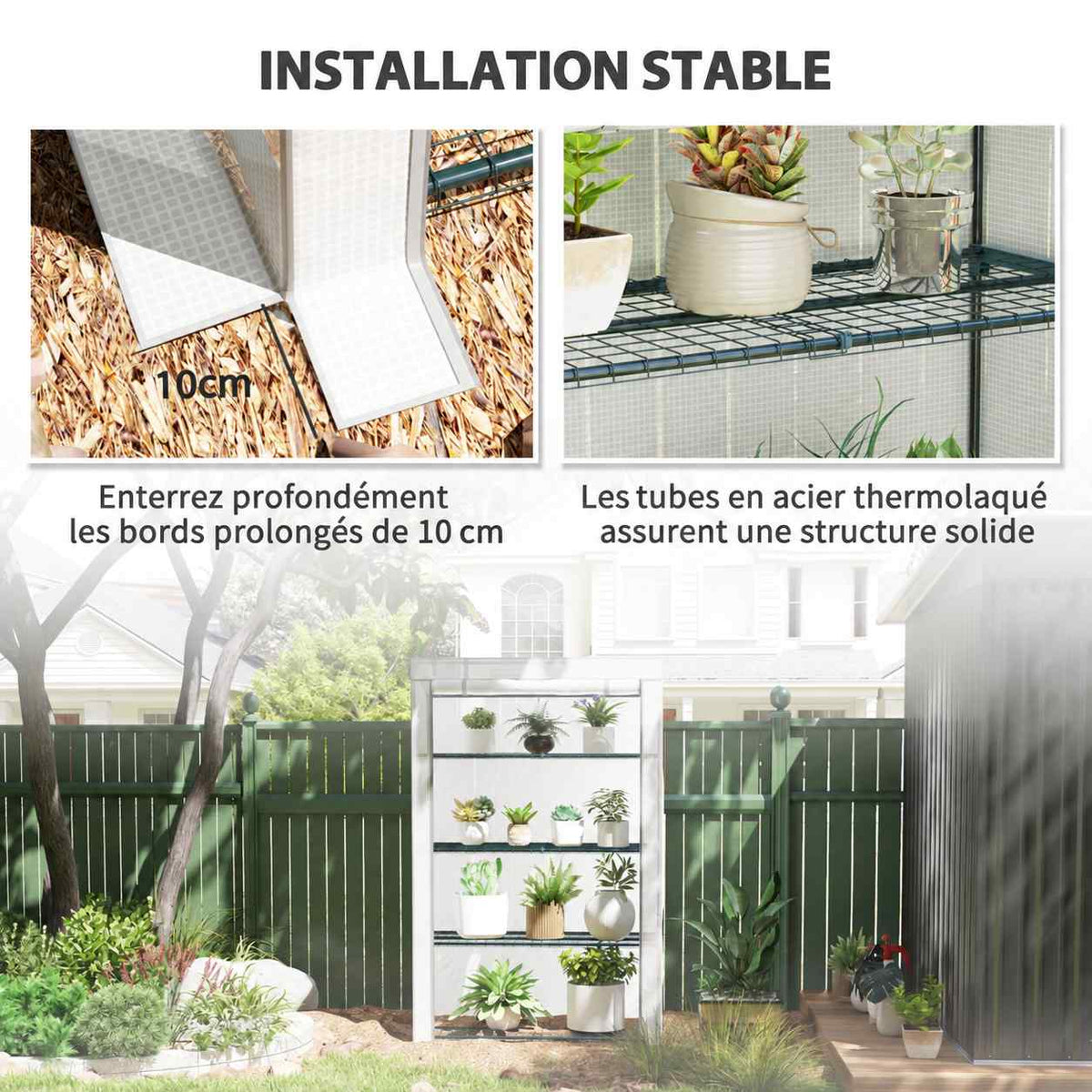 Serre de balcon avec détails du bord de housse et des étagères grillagées