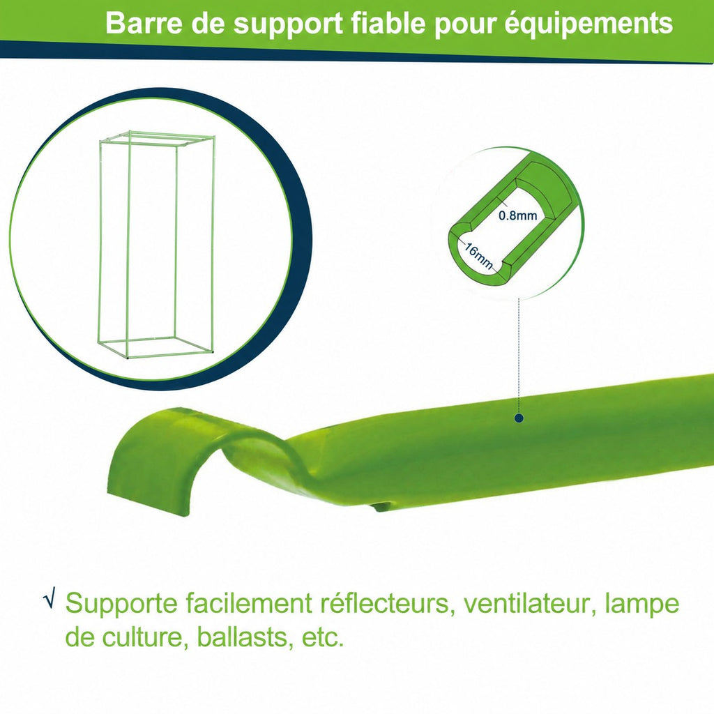 Barre verte de suspension des équipements de la chambre de culture
