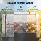 Housse de serre transparente couvrant un bac potager fleuri