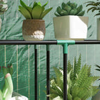 Gros plan de plantes en pots et d’un raccord vert de la mini serre