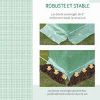 Bâche verte tramée et détail du bord prolongé à enterrer