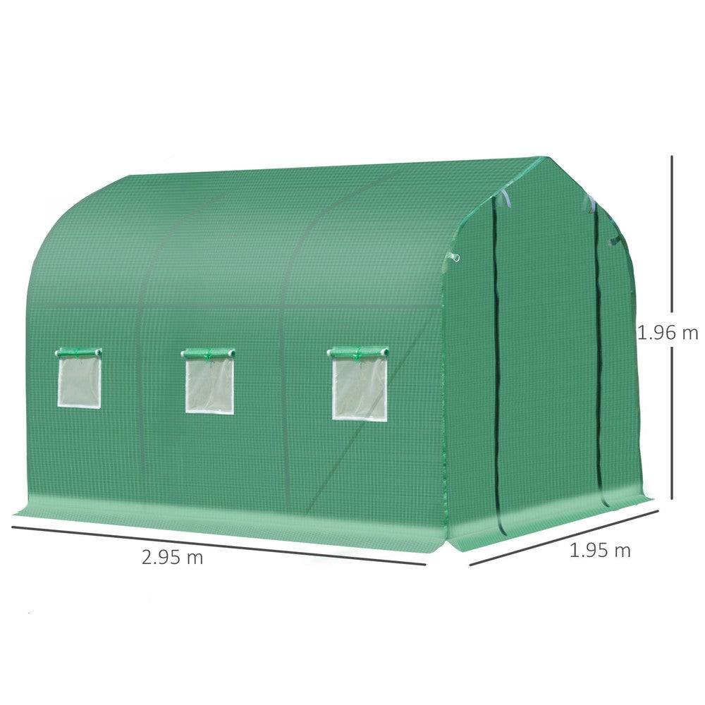 Dimensions de la serre tunnel verte : 2,95 x 1,95 x 1,96 m