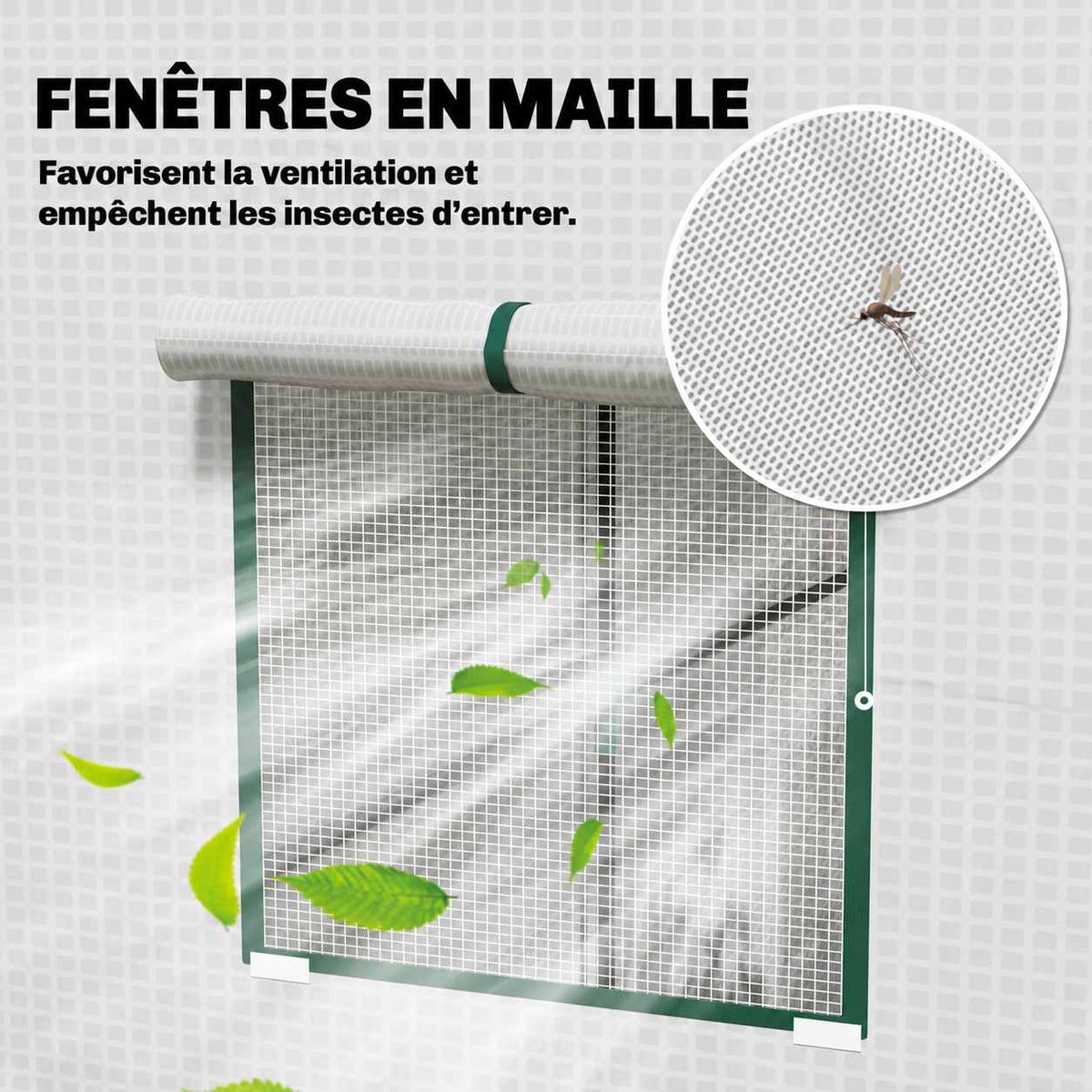 Fenêtre à moustiquaire de la serre à tomates blanche