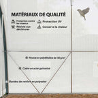 Détail intérieur de la housse et des renforts de la serre tunnel blanche