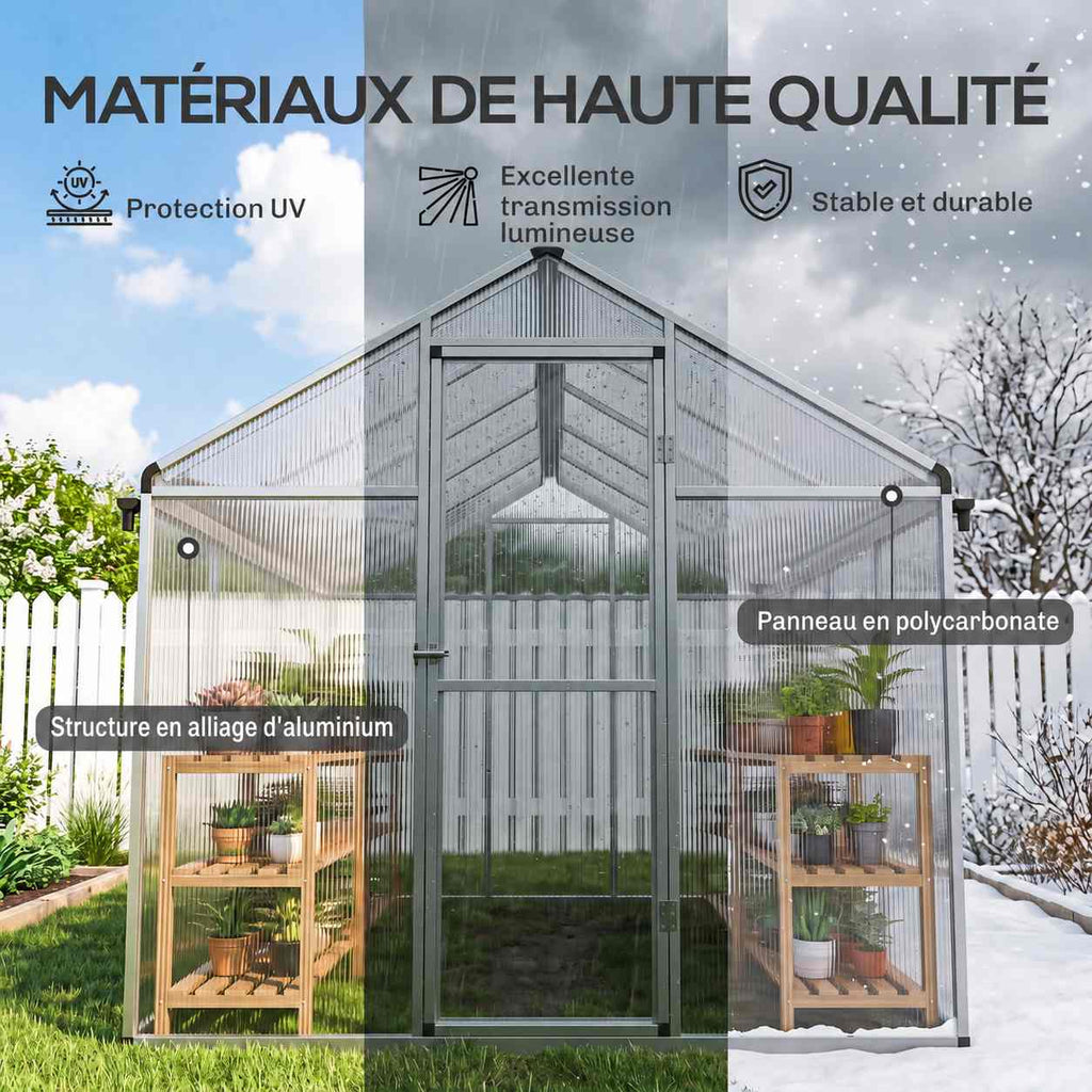 Serre avec panneaux en polycarbonate et cadre en aluminium