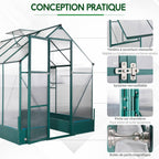 Porte battante, verrou et poignée de la serre verte