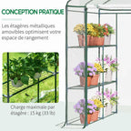 Étagères latérales grillagées de la serre avec pots de fleurs