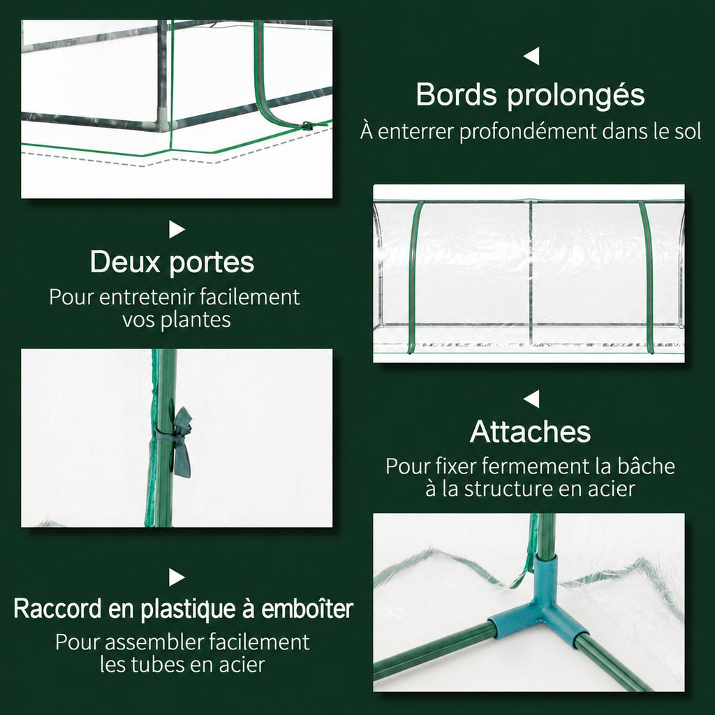 Détails des portes, des attaches et des raccords de mini serre