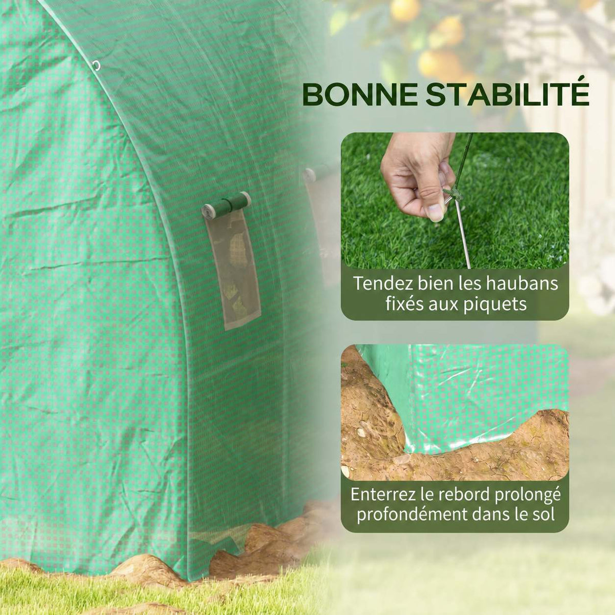 Détails des cordes d’ancrage et du bord de housse verte