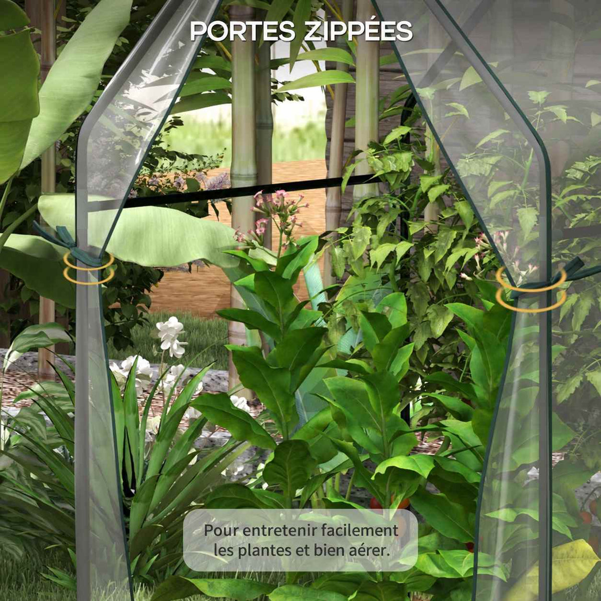 Détail des portes attachées sur les côtés de la serre