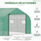 Serre verte avec détail de la bâche et des renforts