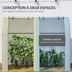 Deux compartiments de la serre blanche contenant des cultures différentes