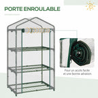 Mini serre transparente avec détail de la porte enroulable