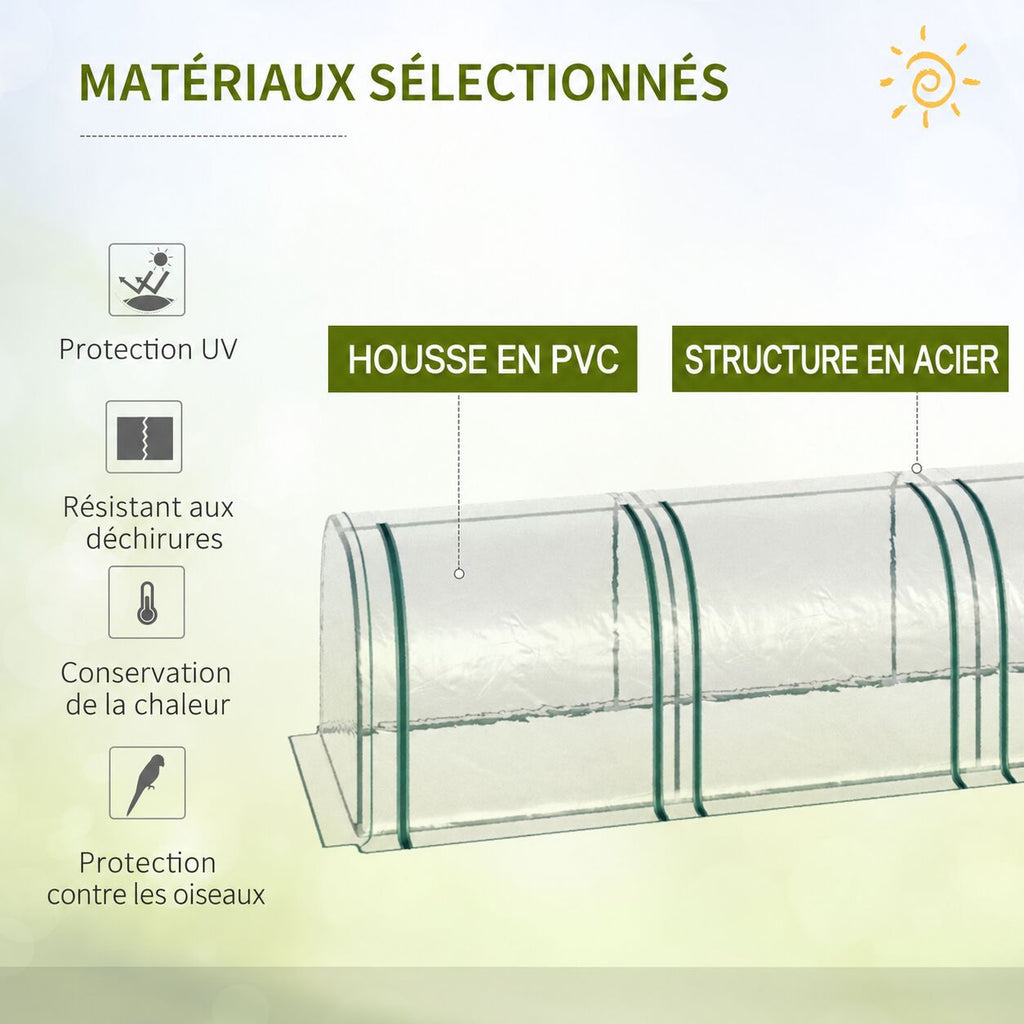 Mini serre tunnel transparente avec encarts sur la housse et l’armature