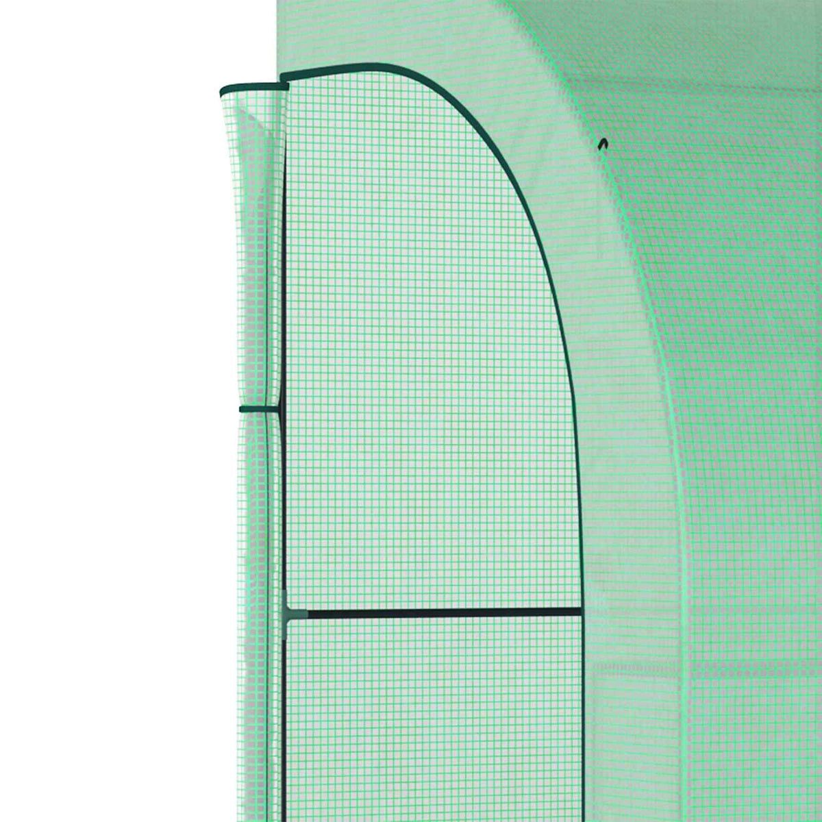 Gros plan de la porte arrondie de la serre verte