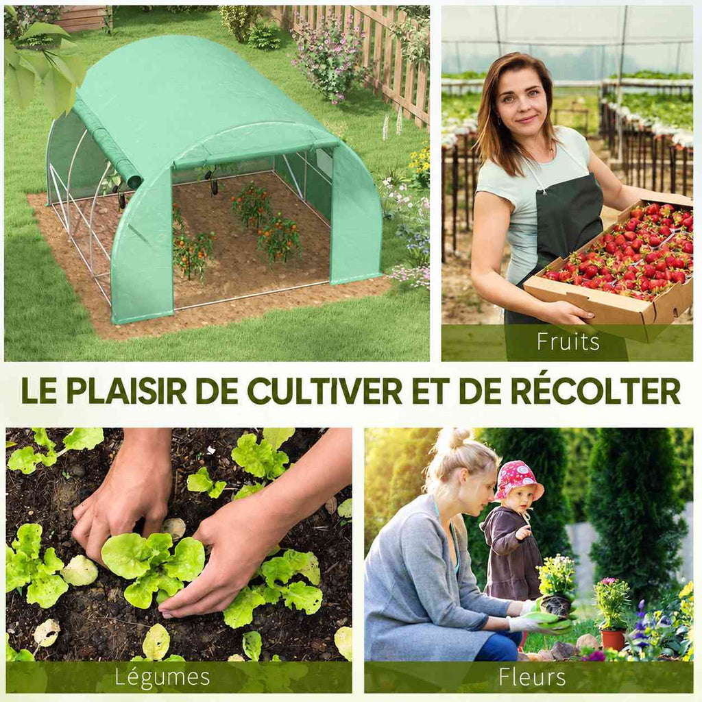 Serre verte et scènes de récolte et de jardinage