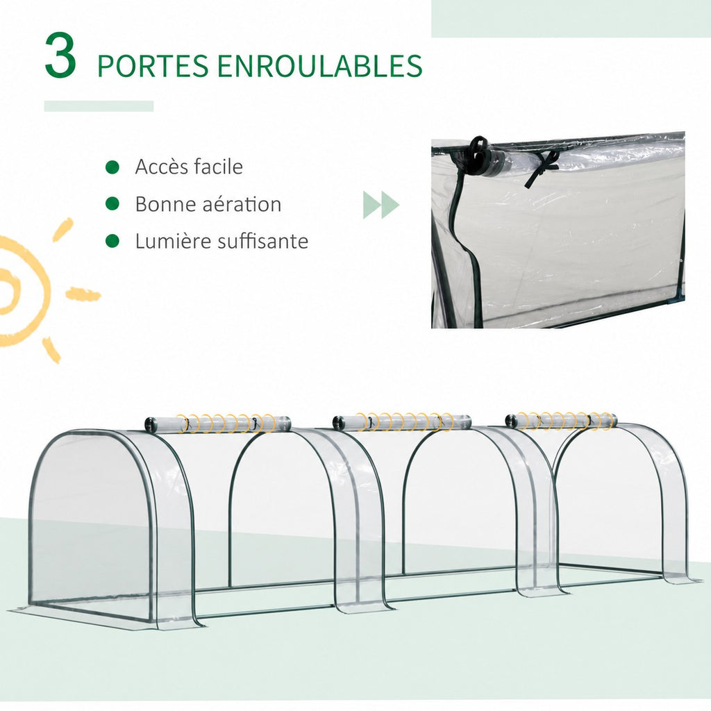 Présentation des trois portes enroulables de la mini-serre tunnel