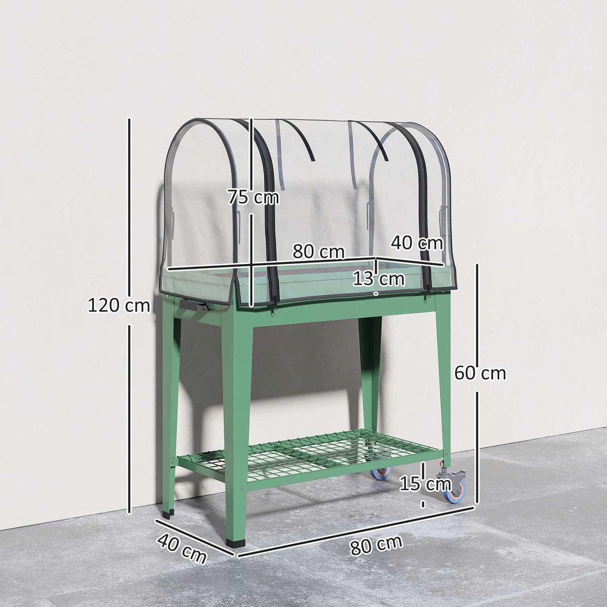 Dimensions du bac potager sur pieds avec serre : 80 × 40 × 120 cm