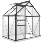 Serre noire en polycarbonate avec porte coulissante et lucarne ouverte