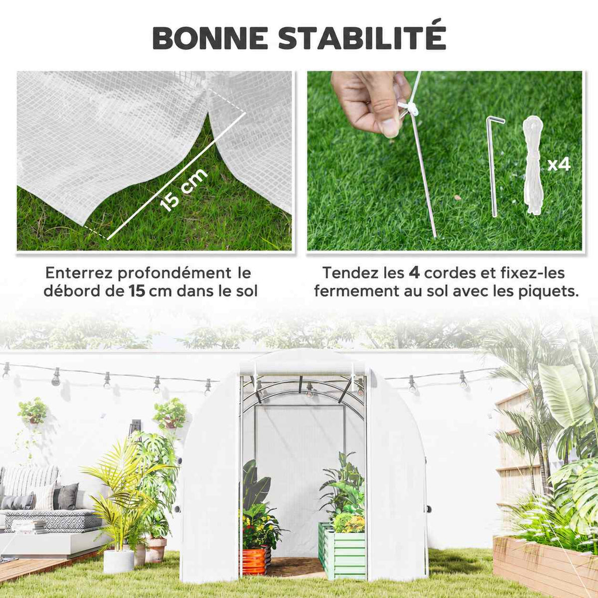 Serre blanche avec détails des piquets et du bord de housse