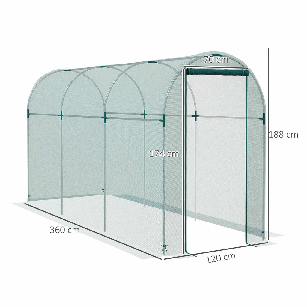 Dimensions de la cage à filet vert : 360 × 120 × 188 cm