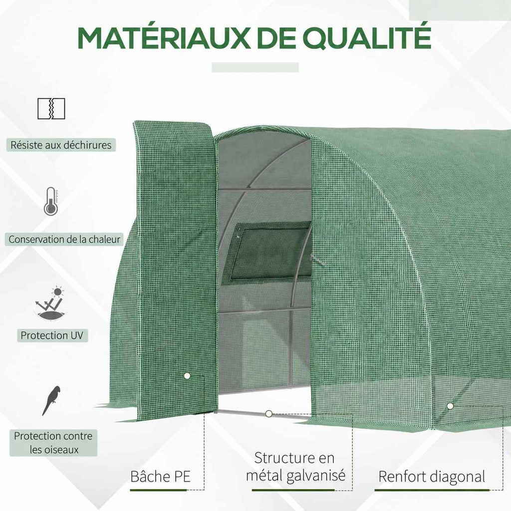 Présentation de la bâche et du cadre renforcé de la serre verte