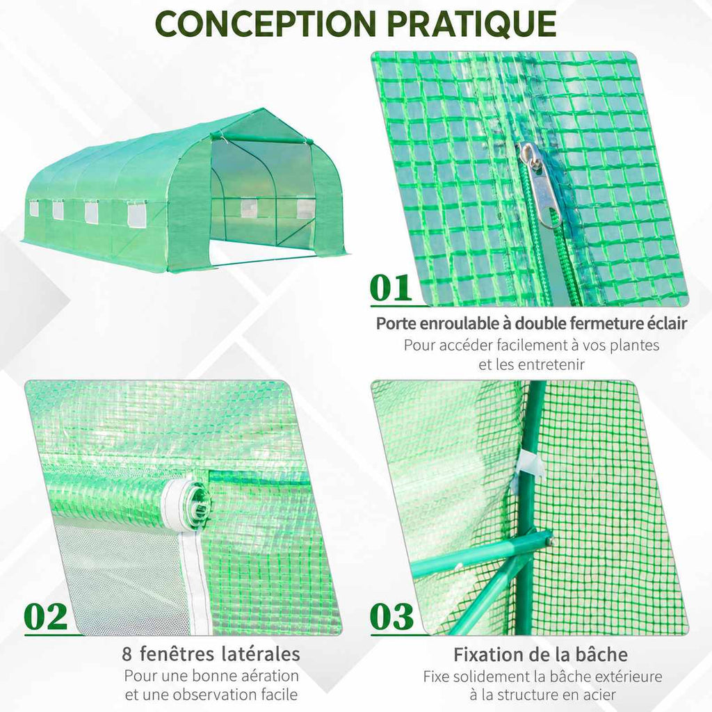 Présentation du zip, des fenêtres et des attaches de la serre verte