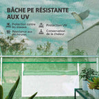 Détail de la housse verte quadrillée de la serre tunnel