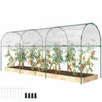 Abri à tomates présenté avec piquets et capuchons