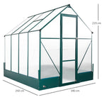 Dimensions de la serre verte avec embase : 250 x 190 x 219 cm
