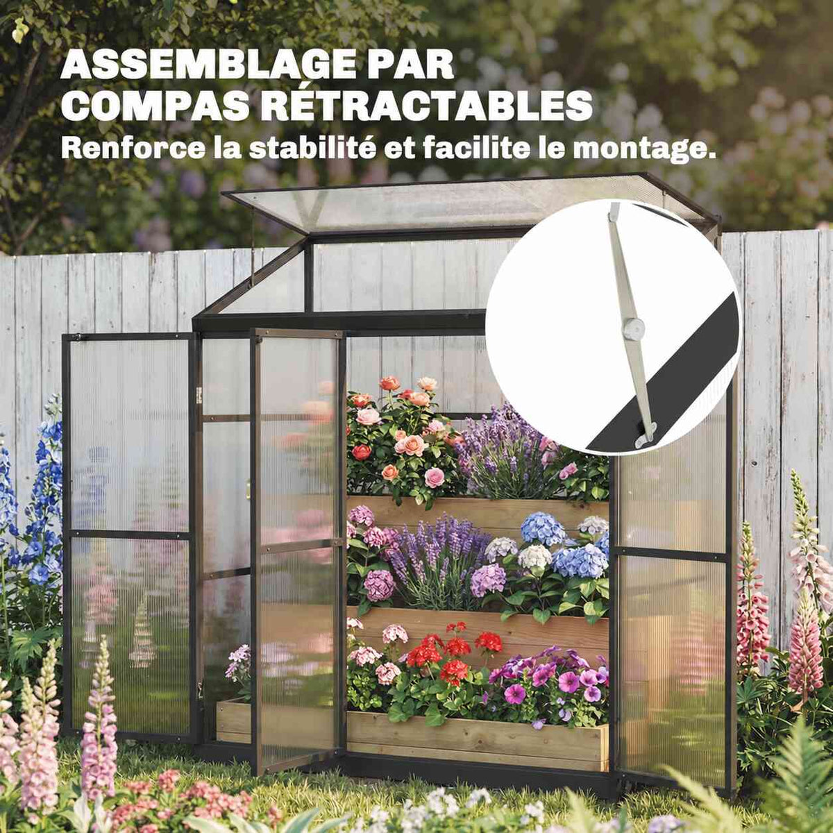 Serre adossée avec détail d’une attache de la structure