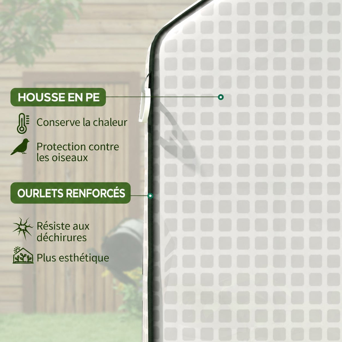 Gros plan de la housse blanche quadrillée et d’une bordure