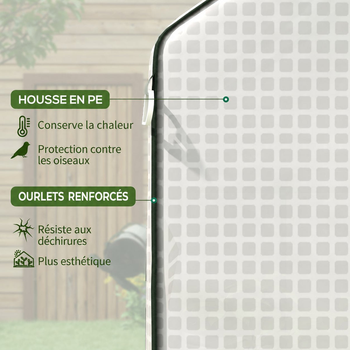 Gros plan de la bâche blanche quadrillée et d’une bordure