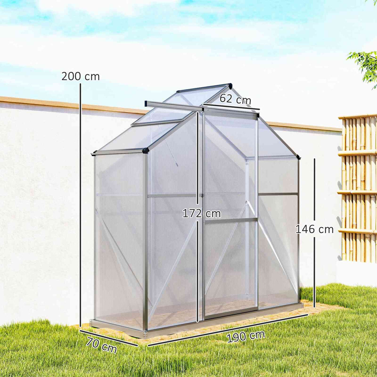 Schéma des dimensions de la serre étroite de 190 × 70 × 200 cm
