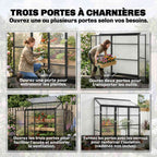 Serre adossée : ouverture d’une porte, de deux portes ou des trois portes