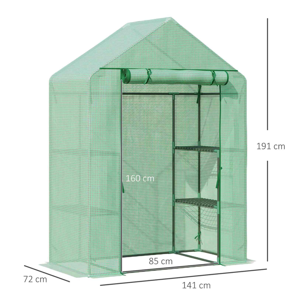 Dimensions de la petite serre verte : 141 x 72 x 191 cm