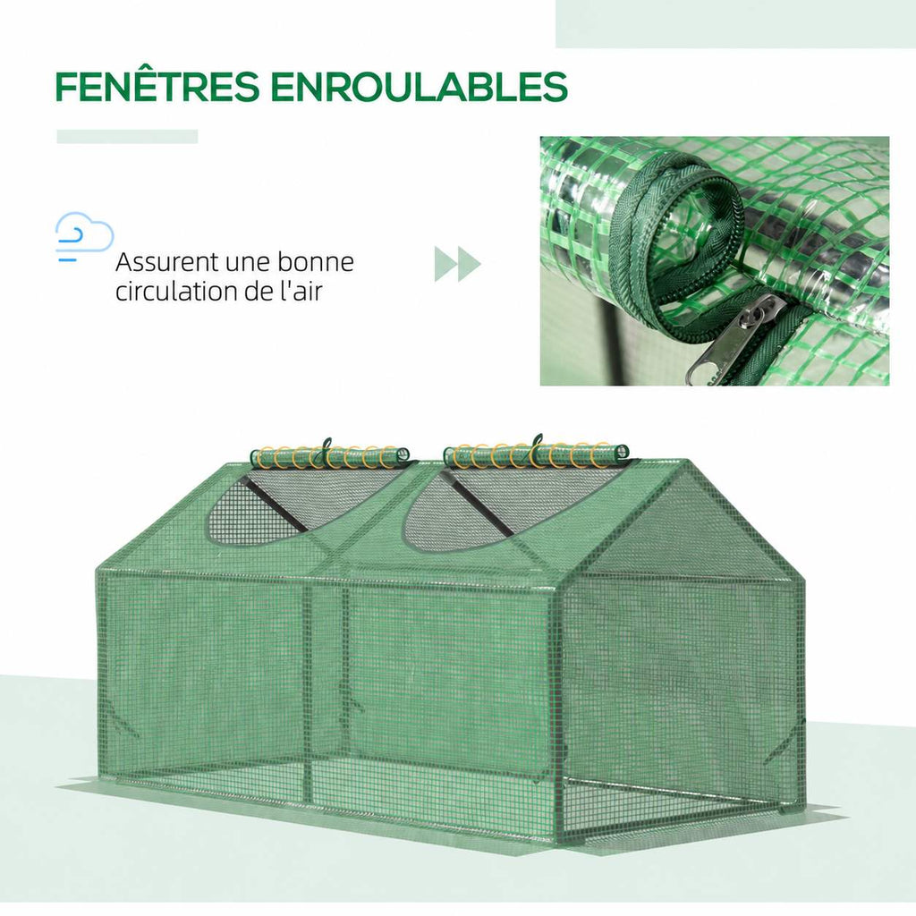 Présentation des deux fenêtres enroulables de la mini-serre verte