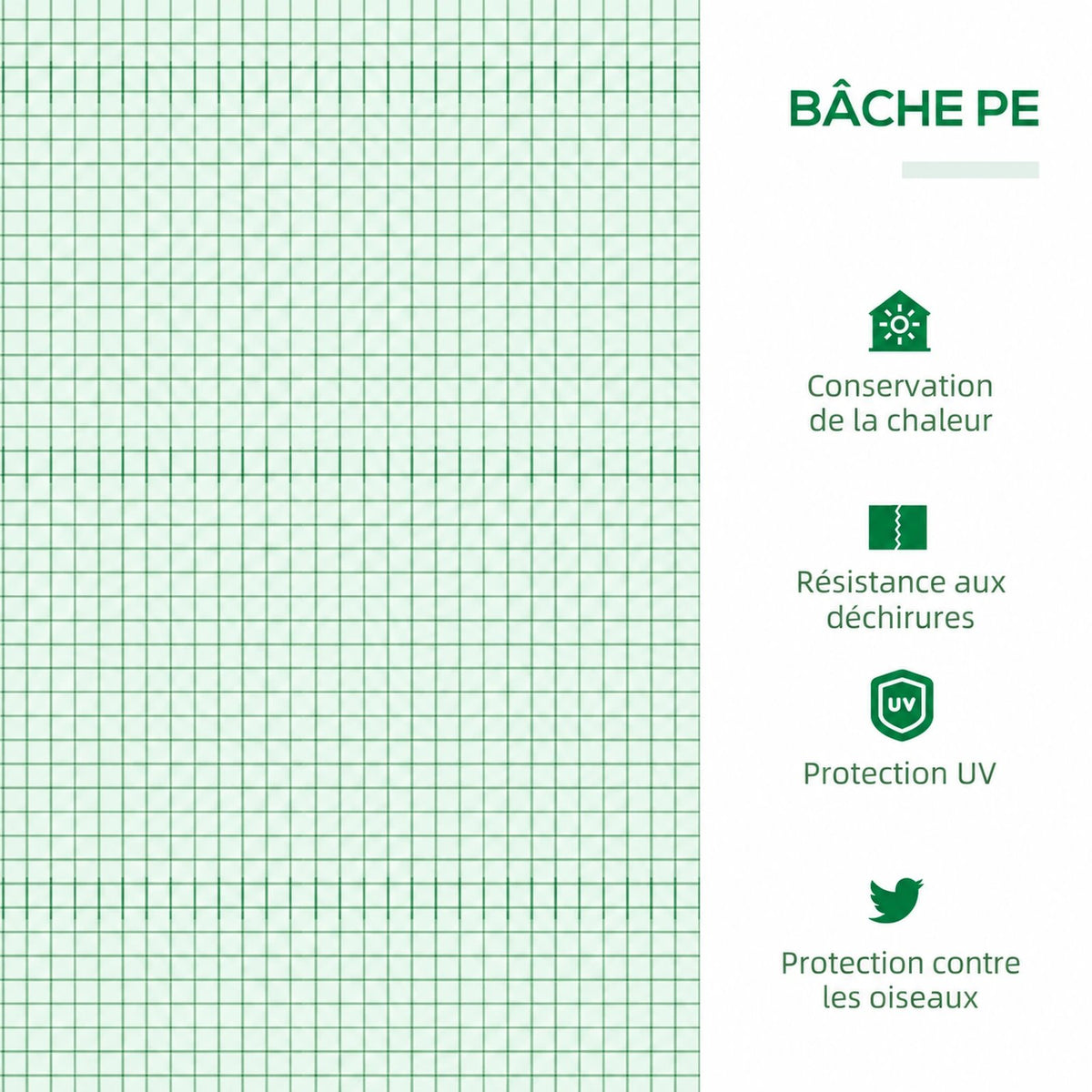 Quadrillage de la bâche verte de la mini-serre
