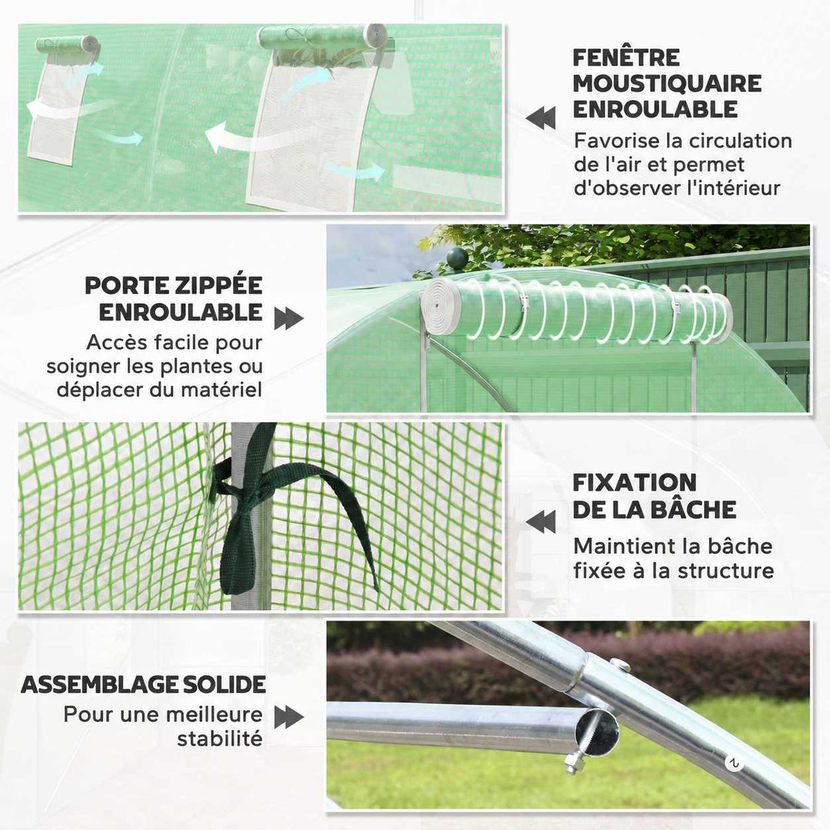 Détails des fenêtres, de la porte et des attaches de serre