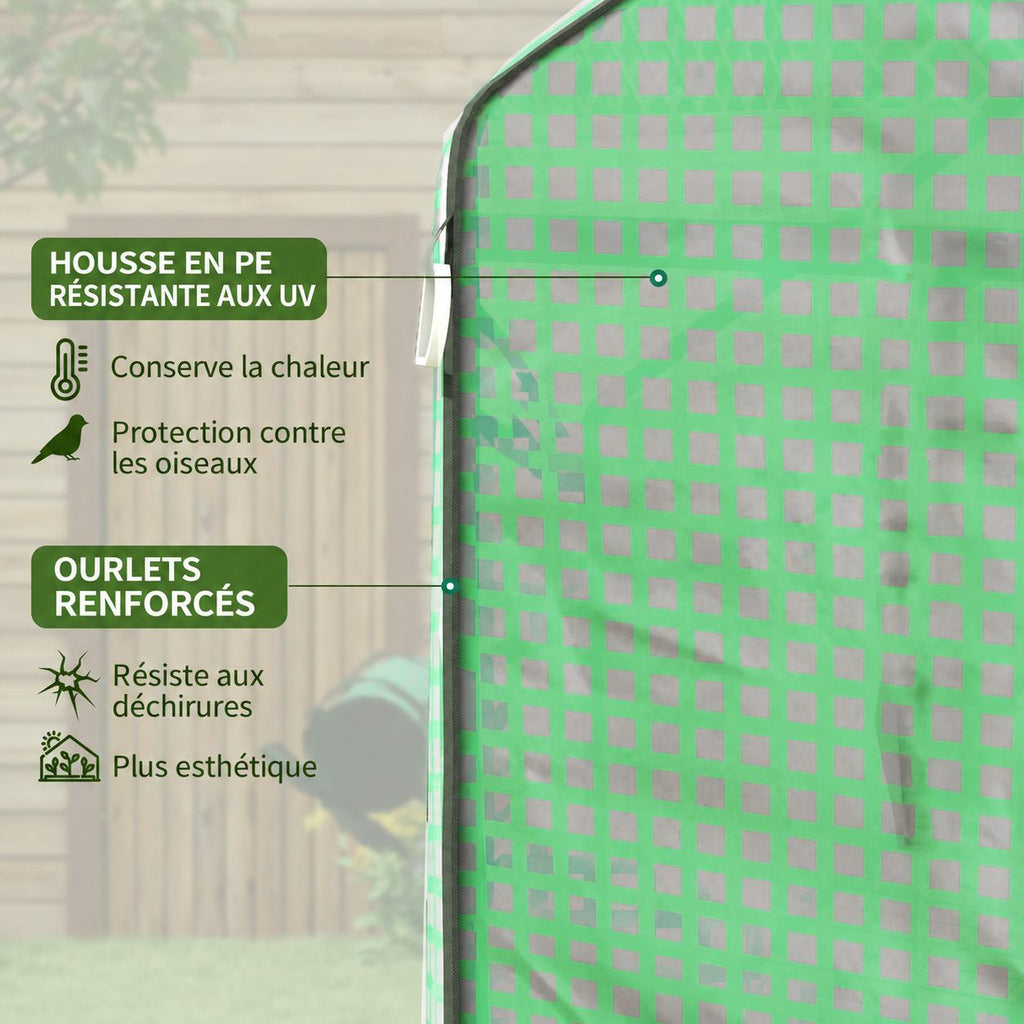 Gros plan de la housse verte et de ses bordures