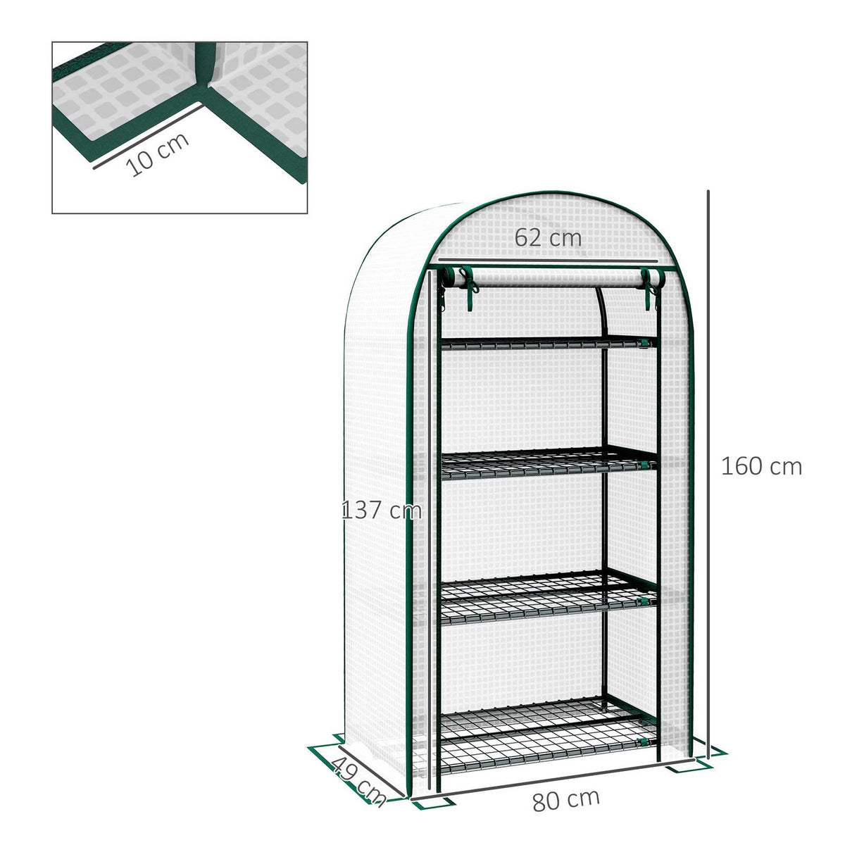 Dimensions de la mini serre blanche : 80 × 49 × 160 cm