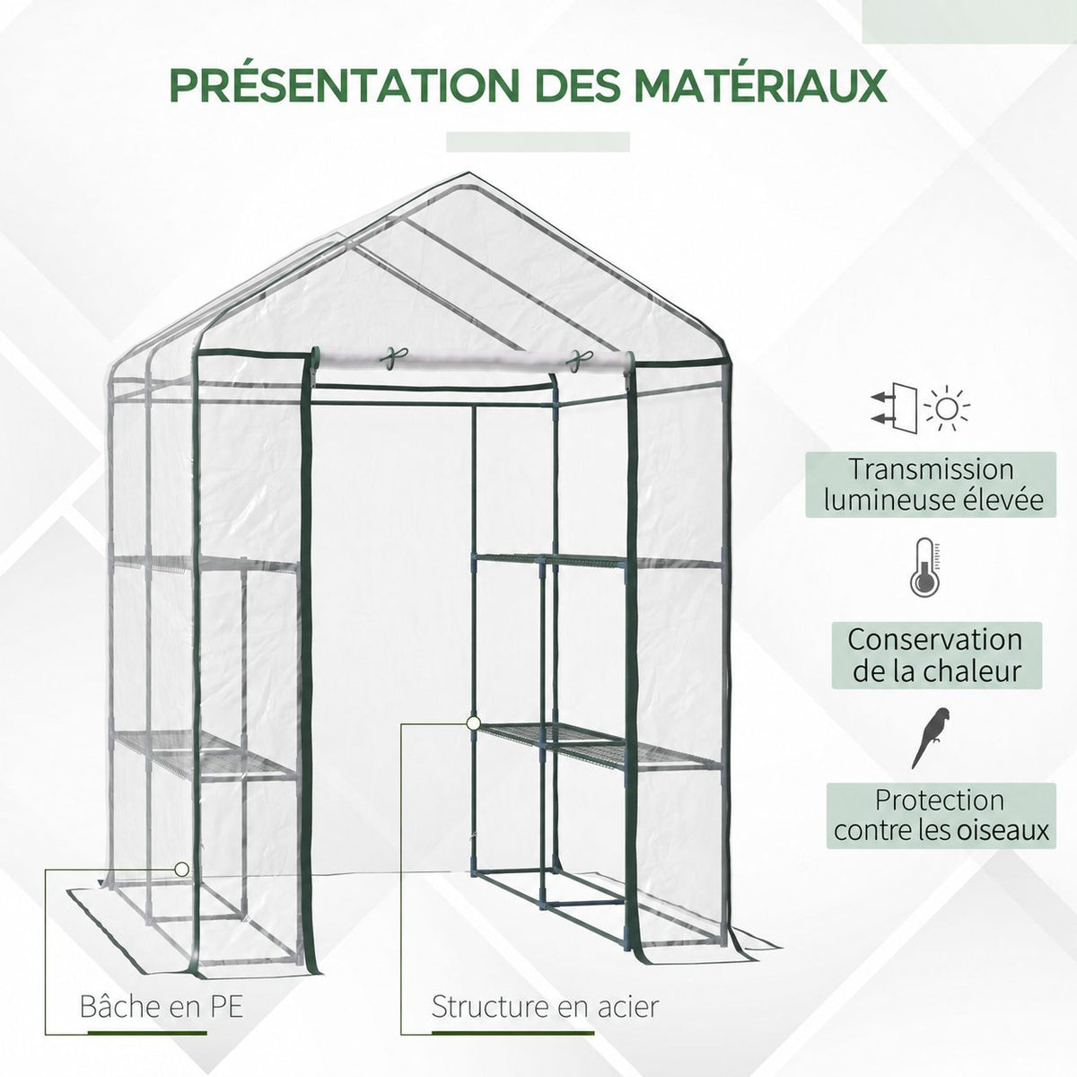 Présentation de la bâche transparente et du cadre de la petite serre