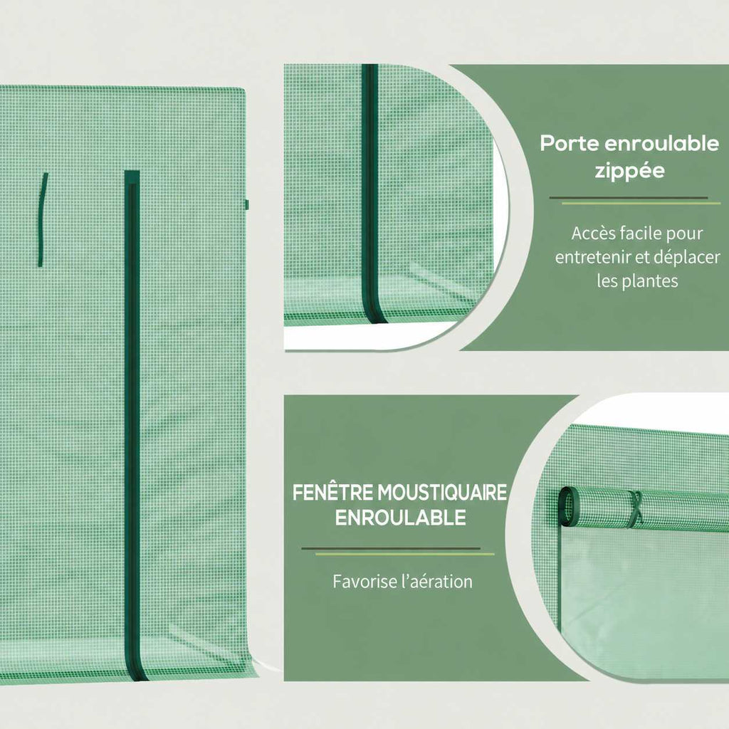 Détails de la porte zippée et de la fenêtre enroulable
