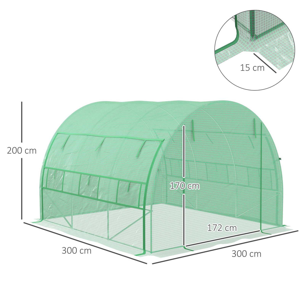 Dimensions de la serre tunnel : 300 × 300 × 200 cm